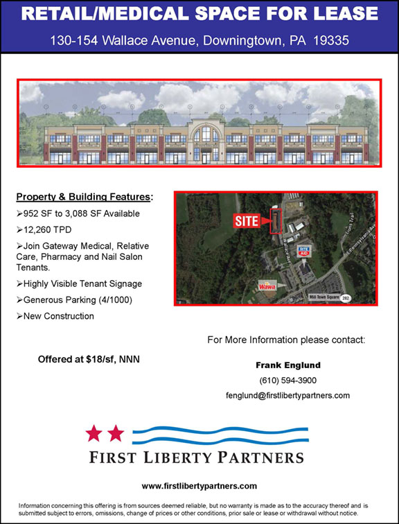 Site map and aerial view of a commercial property with contact info.